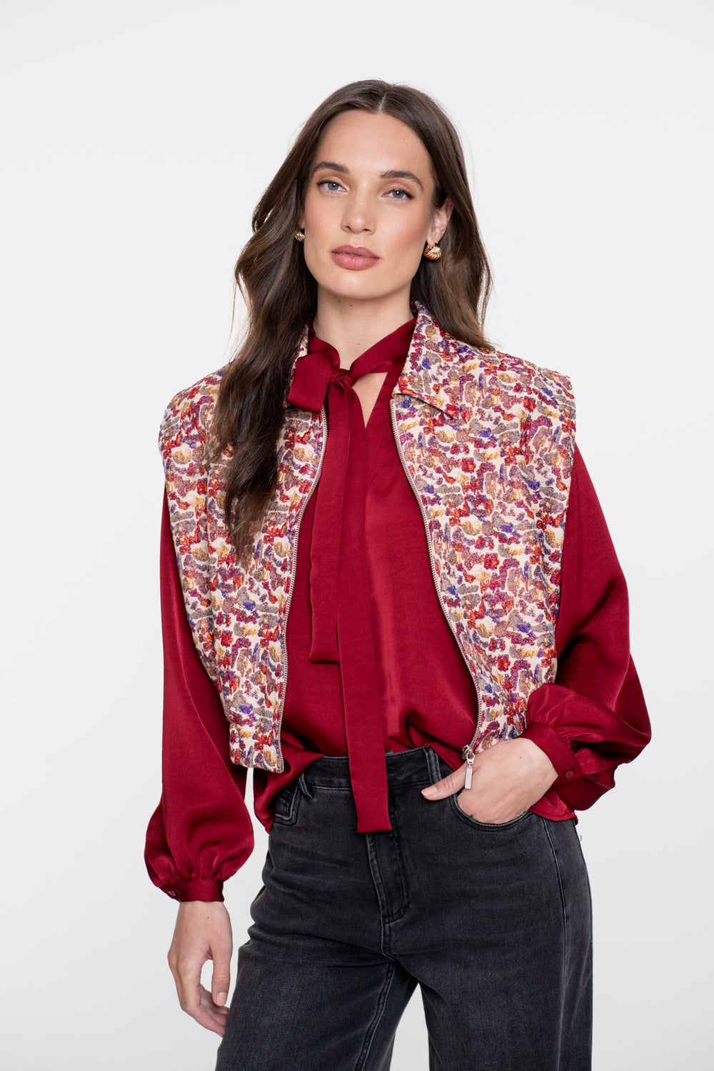 Geisha Damen-Cropped-Weste im Animal-Multicolor-Look