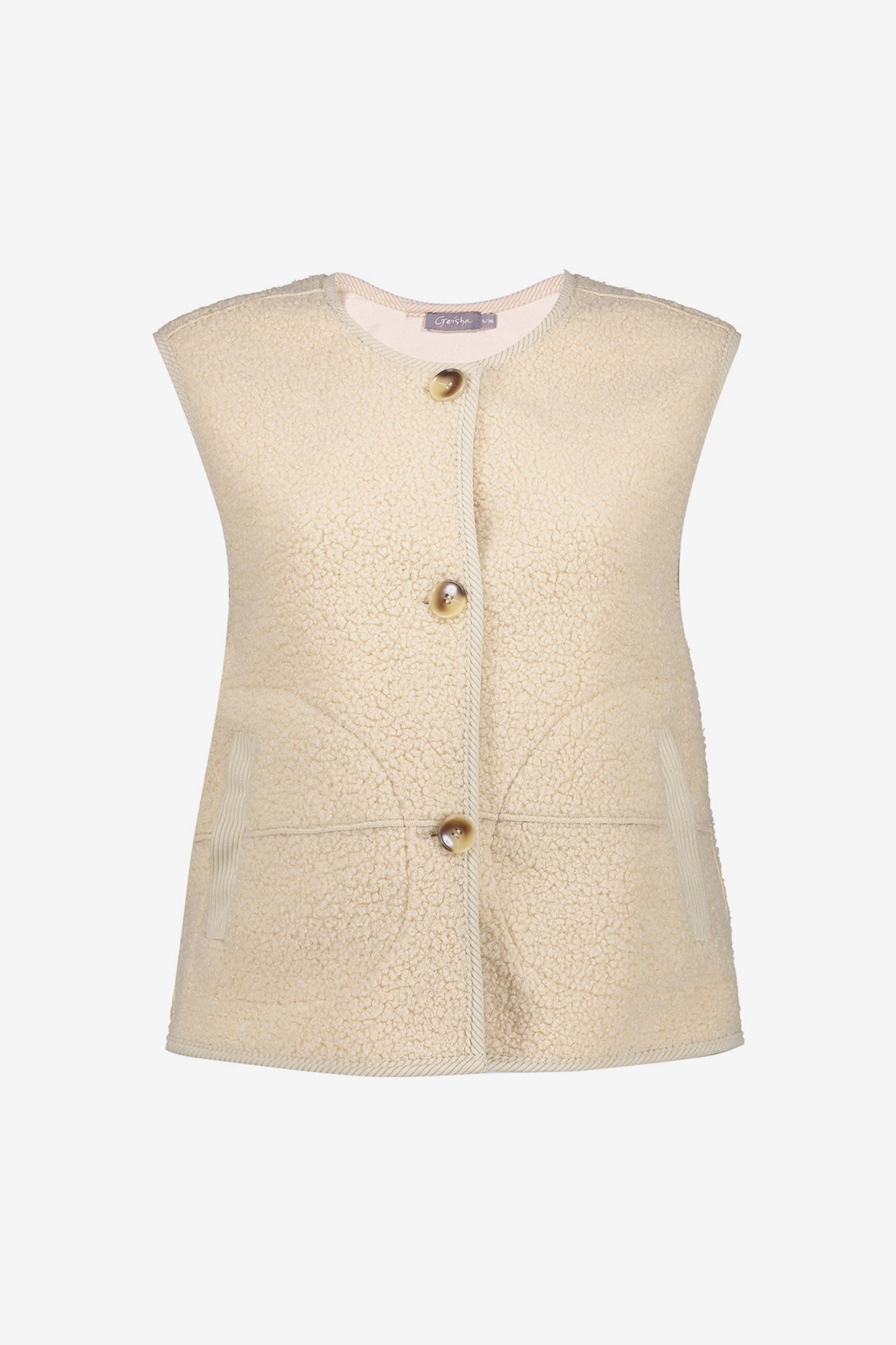 Geisha Damenweste aus Teddyfell in Creme mit Knopfleiste