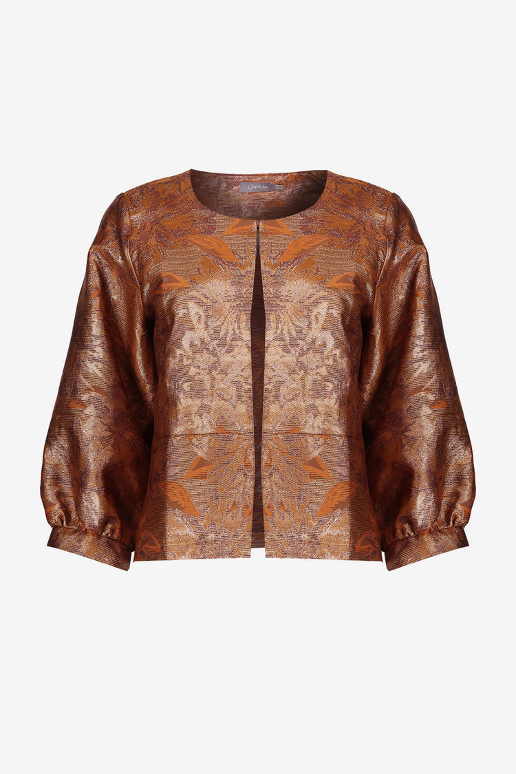 Geisha Damenkurzjacke in Kupfer mit Metallic-Jacquardmuster