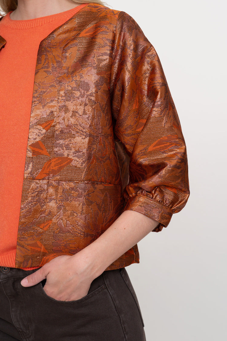 Geisha Damenkurzjacke in Kupfer mit Metallic-Jacquardmuster