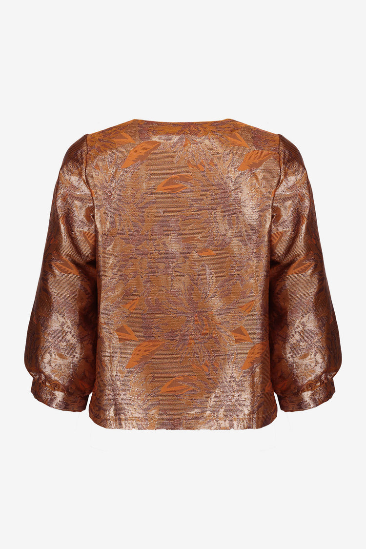 Geisha Damenkurzjacke in Kupfer mit Metallic-Jacquardmuster