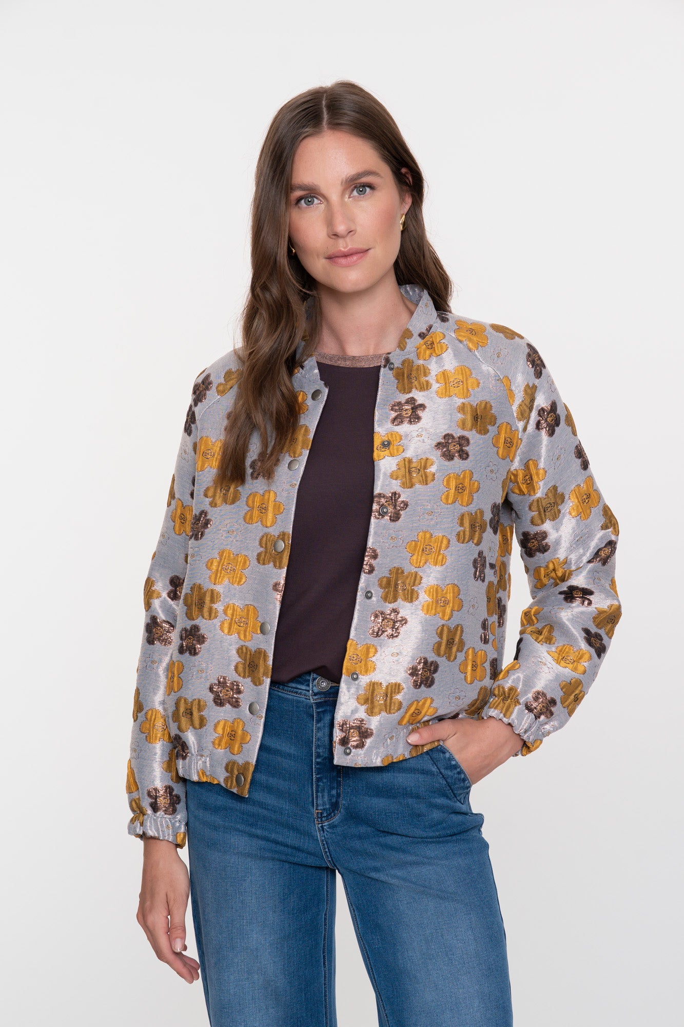 Geisha Damen-schimmernde Jacke mit Blumenmuster