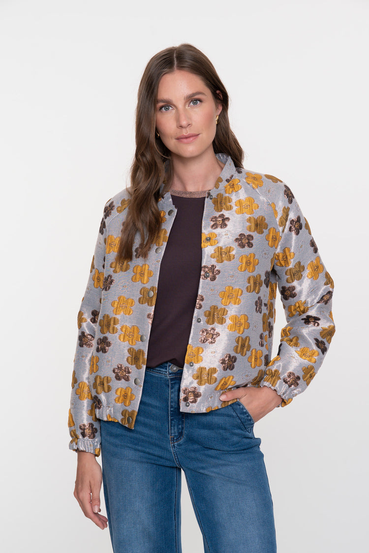 Geisha Damen-schimmernde Jacke mit Blumenmuster