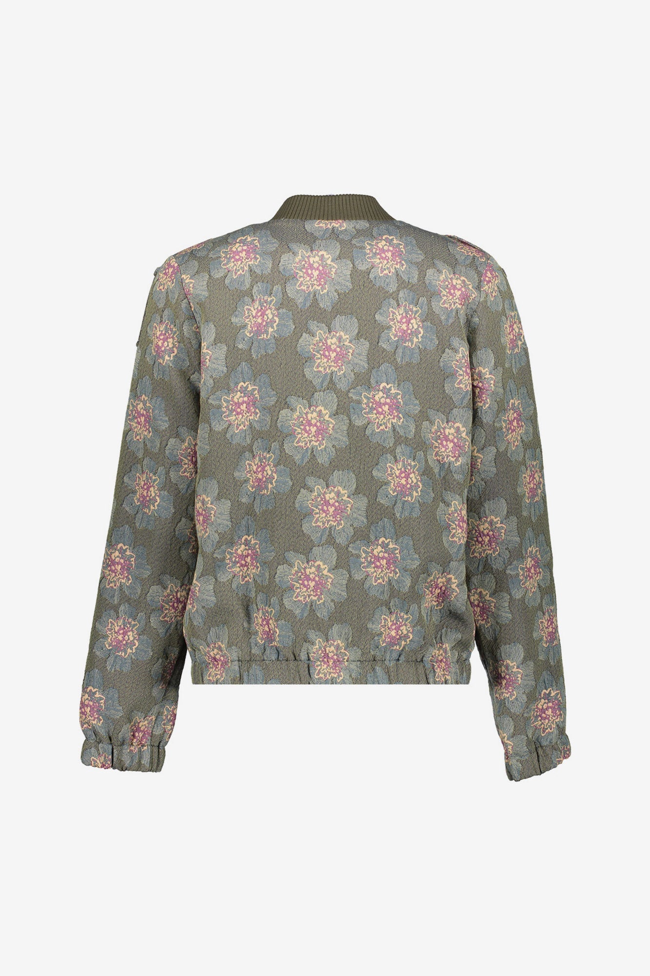 Geisha Damenbomberjacke in Grün mit Blumenprint und Druckknopfverschluss
