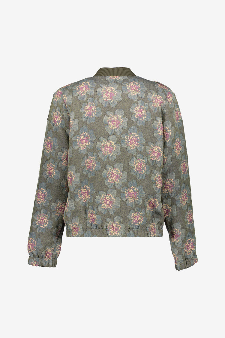 Geisha Damenbomberjacke in Grün mit Blumenprint und Druckknopfverschluss