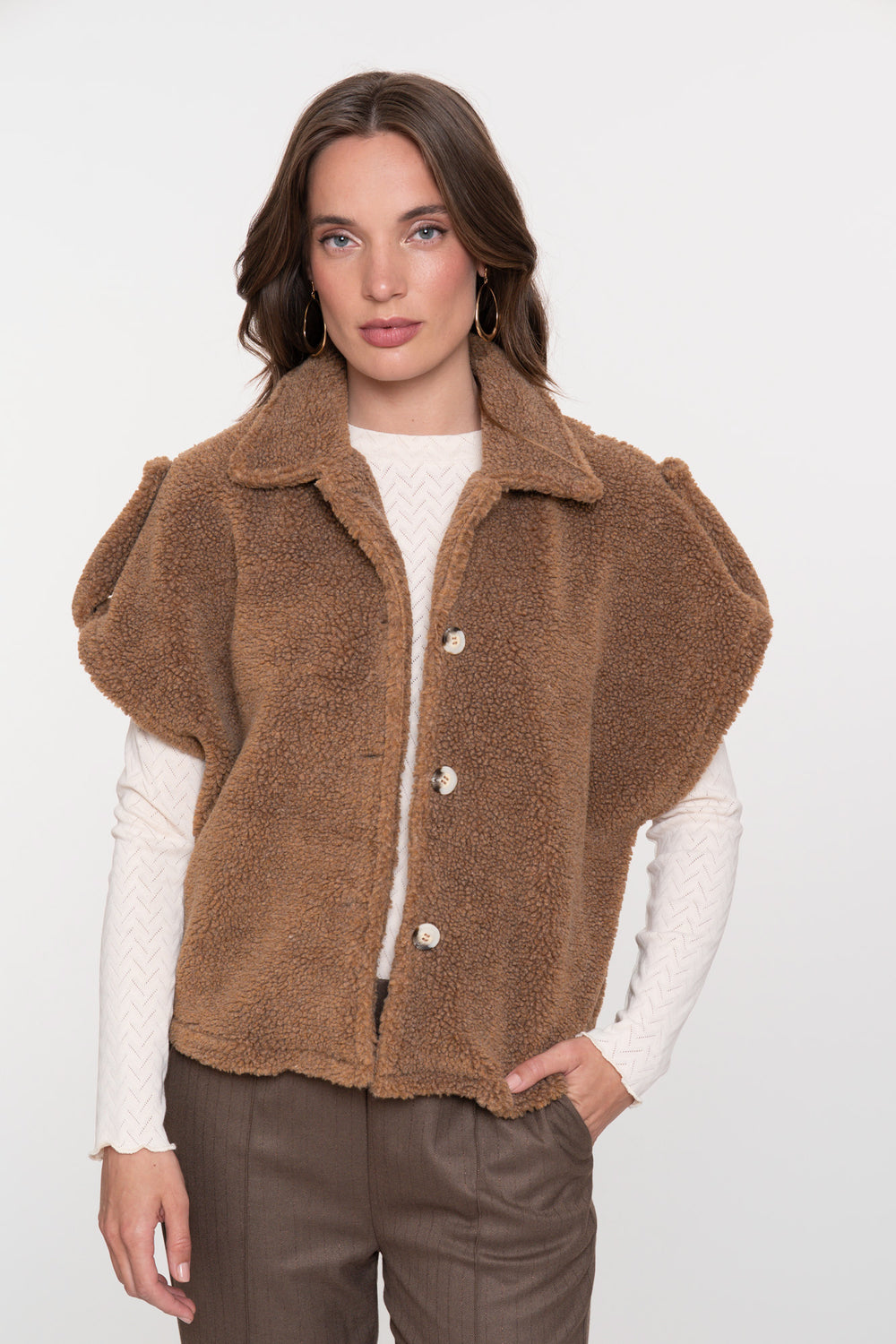Geisha Damen-Boxyjacke aus Teddyfell in warmem Camelton