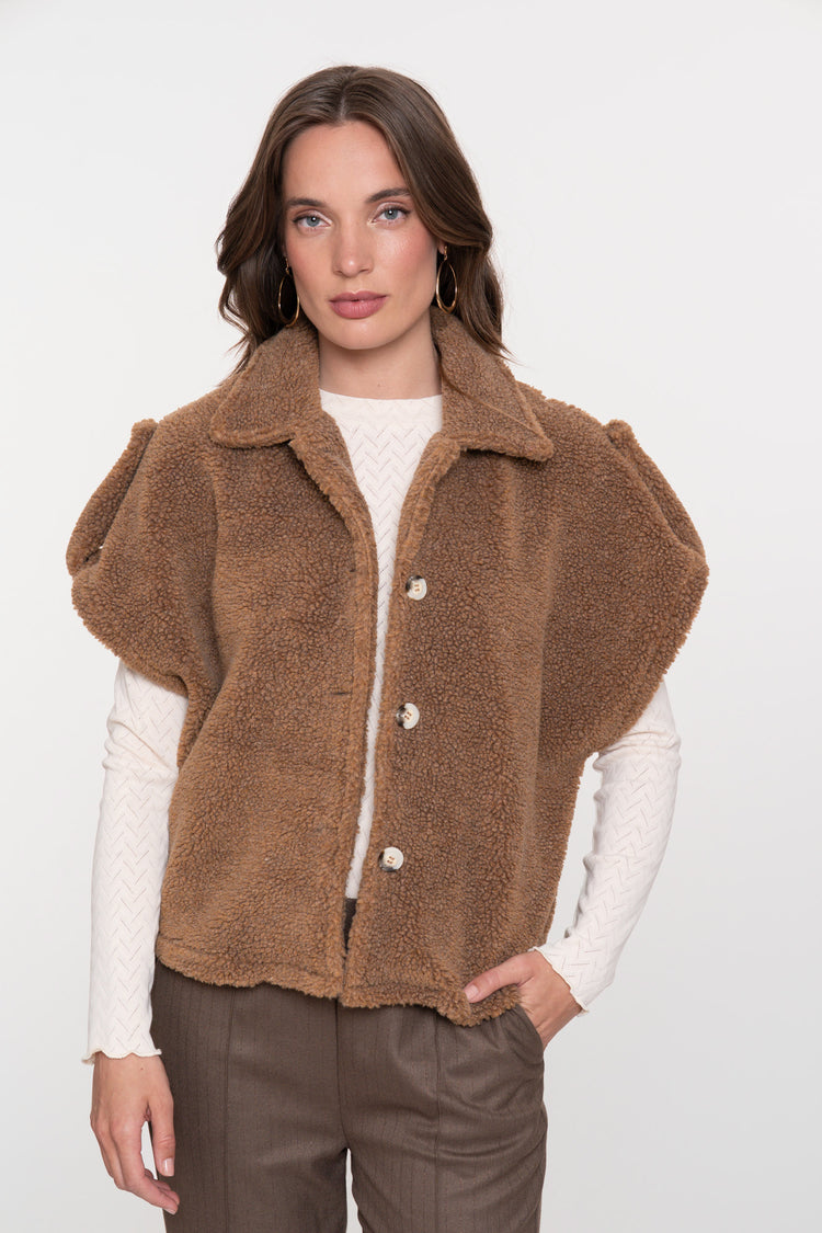Geisha Damen-Boxyjacke aus Teddyfell in warmem Camelton