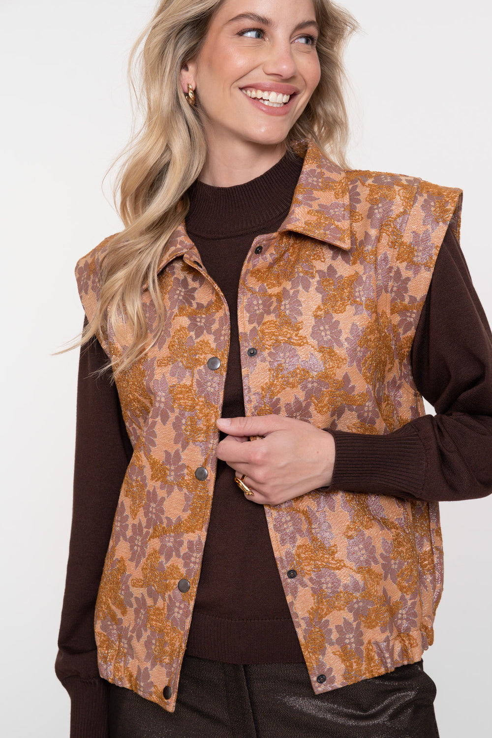 Geisha Damen-Weste mit Jacquardstruktur und Blumendessin