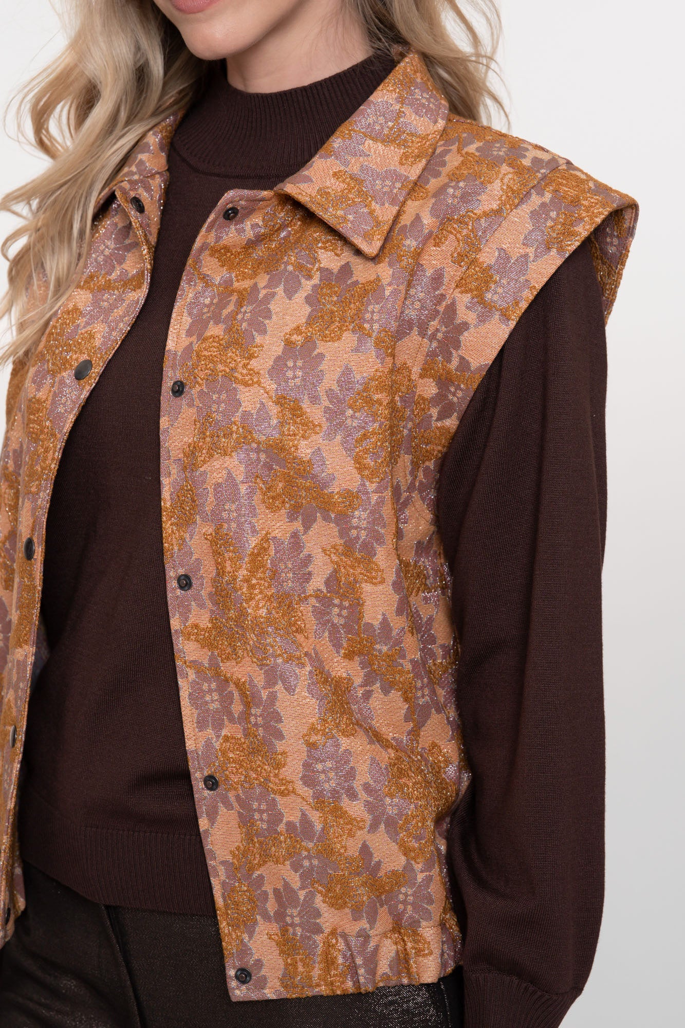 Geisha Damen-Weste mit Jacquardstruktur und Blumendessin
