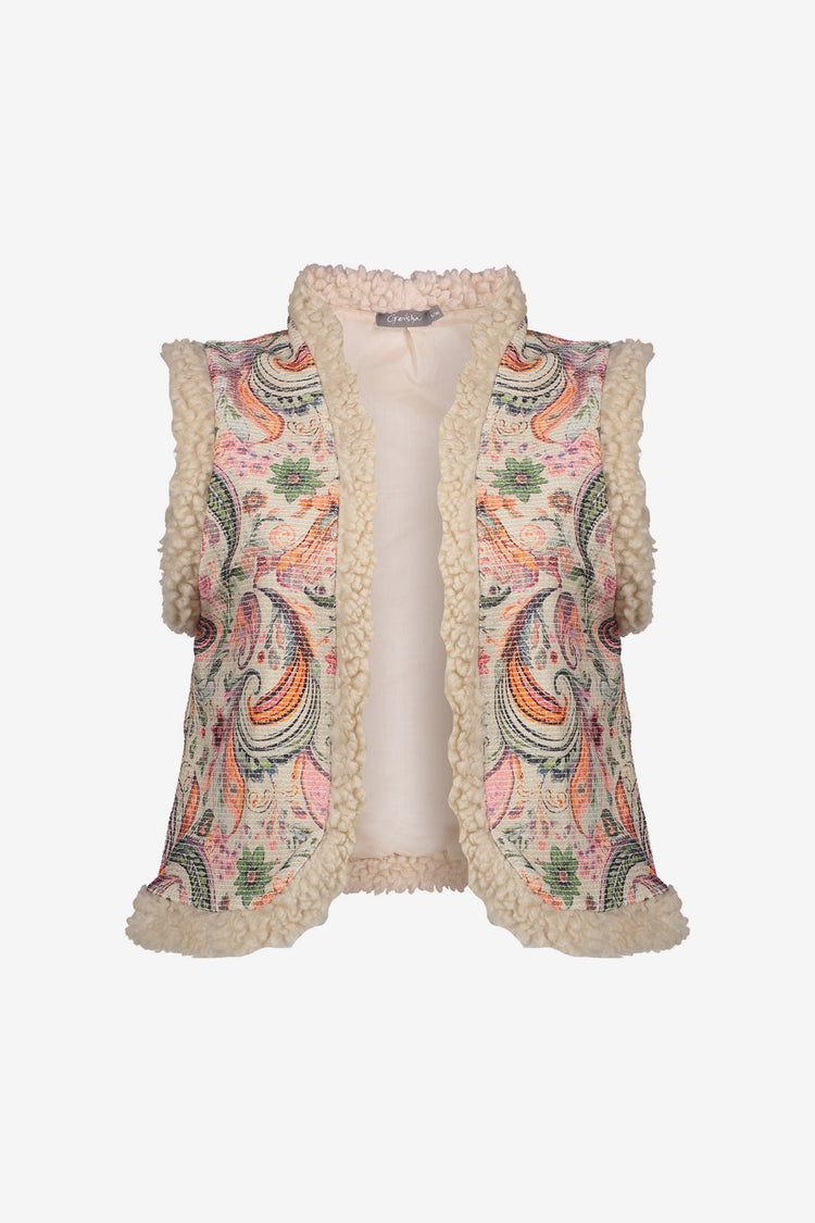 Geisha Damen-Kontrastgilet mit Teddy und gewebtem Muster