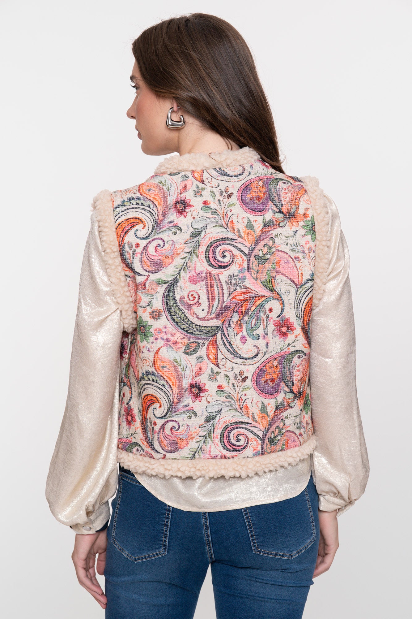Geisha Damen-Kontrastgilet mit Teddy und gewebtem Muster