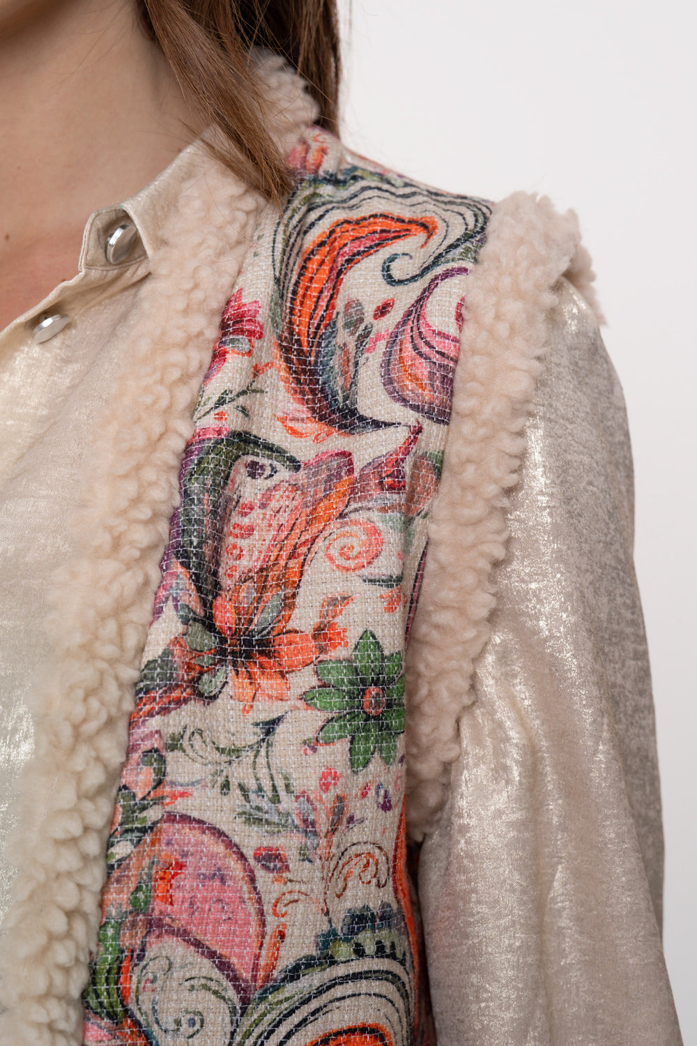 Geisha Damen-Kontrastgilet mit Teddy und gewebtem Muster