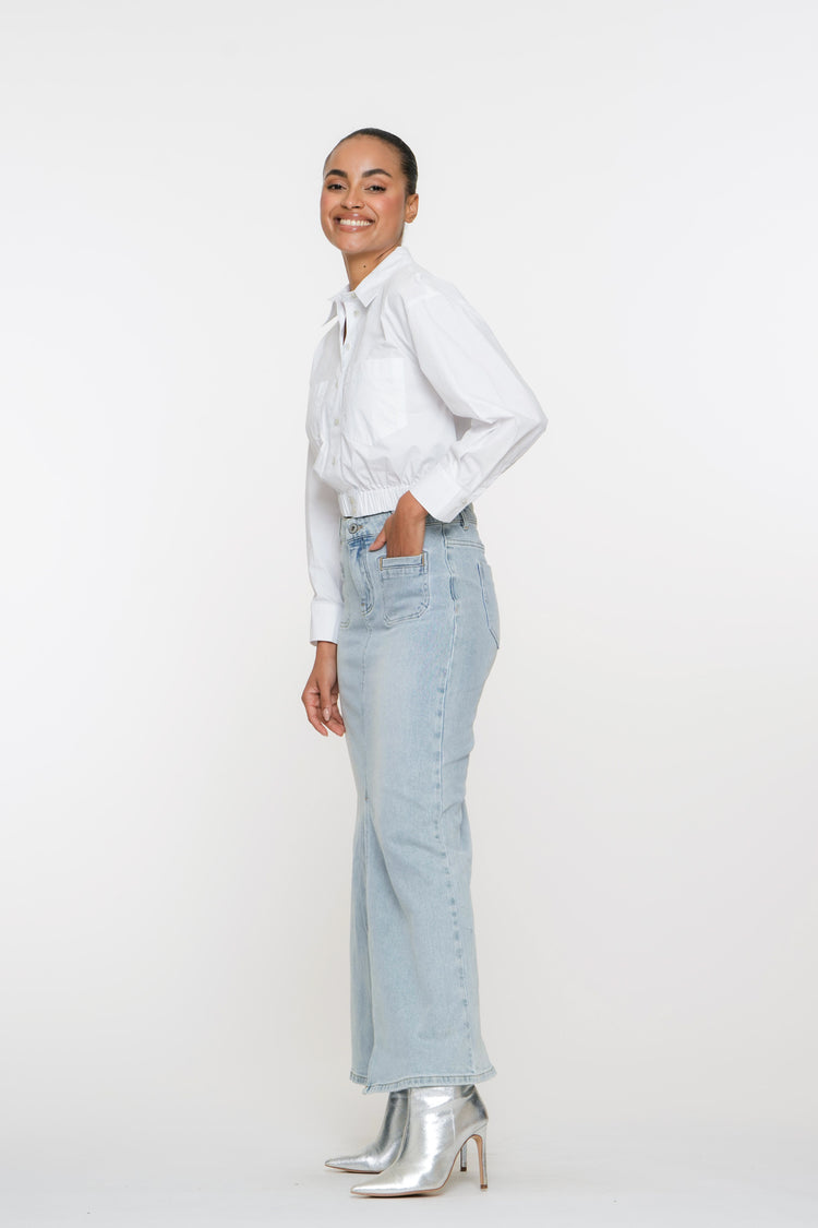 Geisha Fashion Damen Maxi Jeansrock mit Patch-Taschen