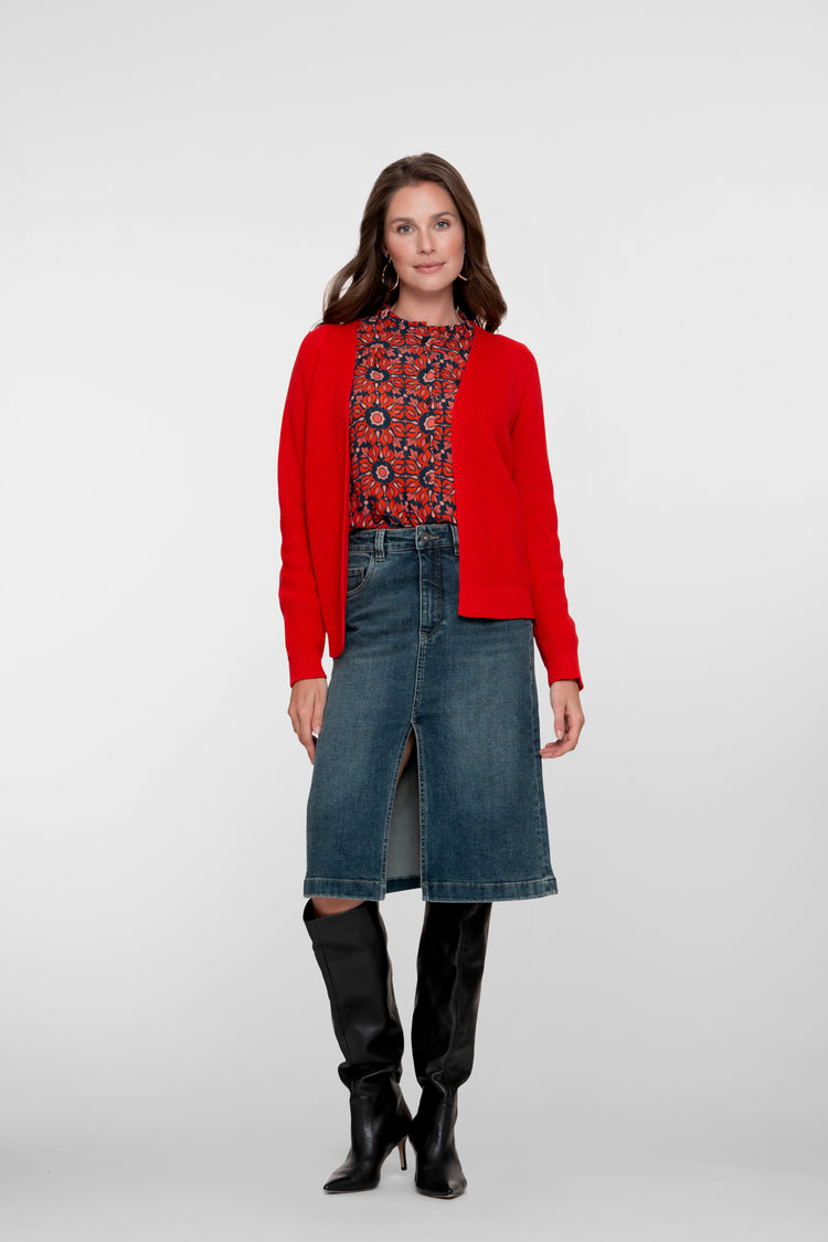 Geisha Damen-Midi-Jeansrock mit Schlitz