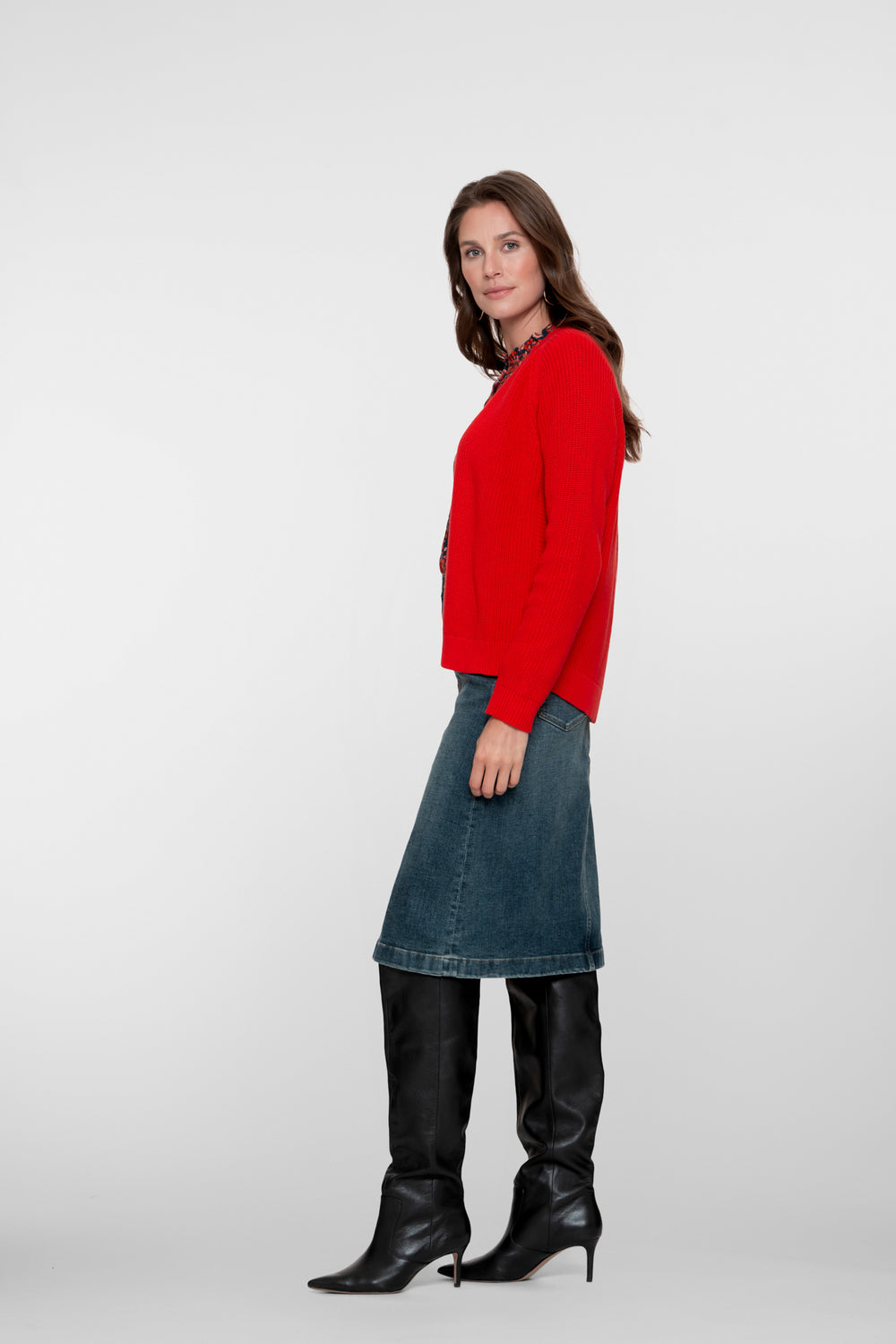 Geisha Damen-Midi-Jeansrock mit Schlitz
