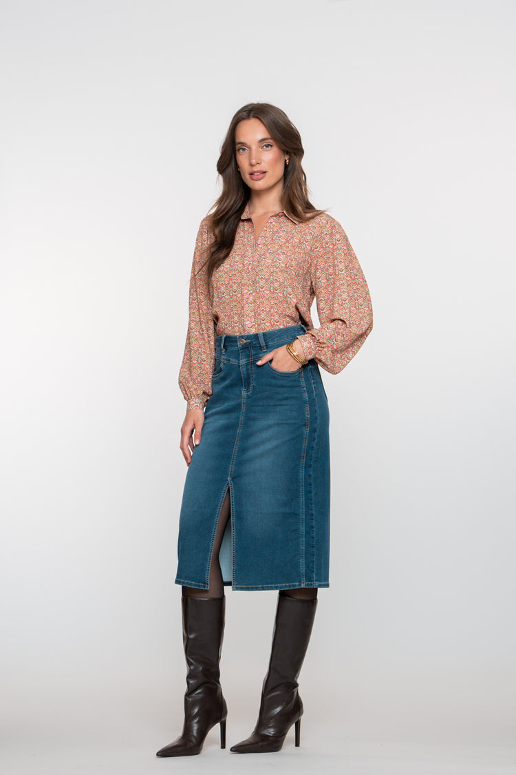 eisha Damen-Midi-Jeansrock im Stonewash-Look mit Schlitz