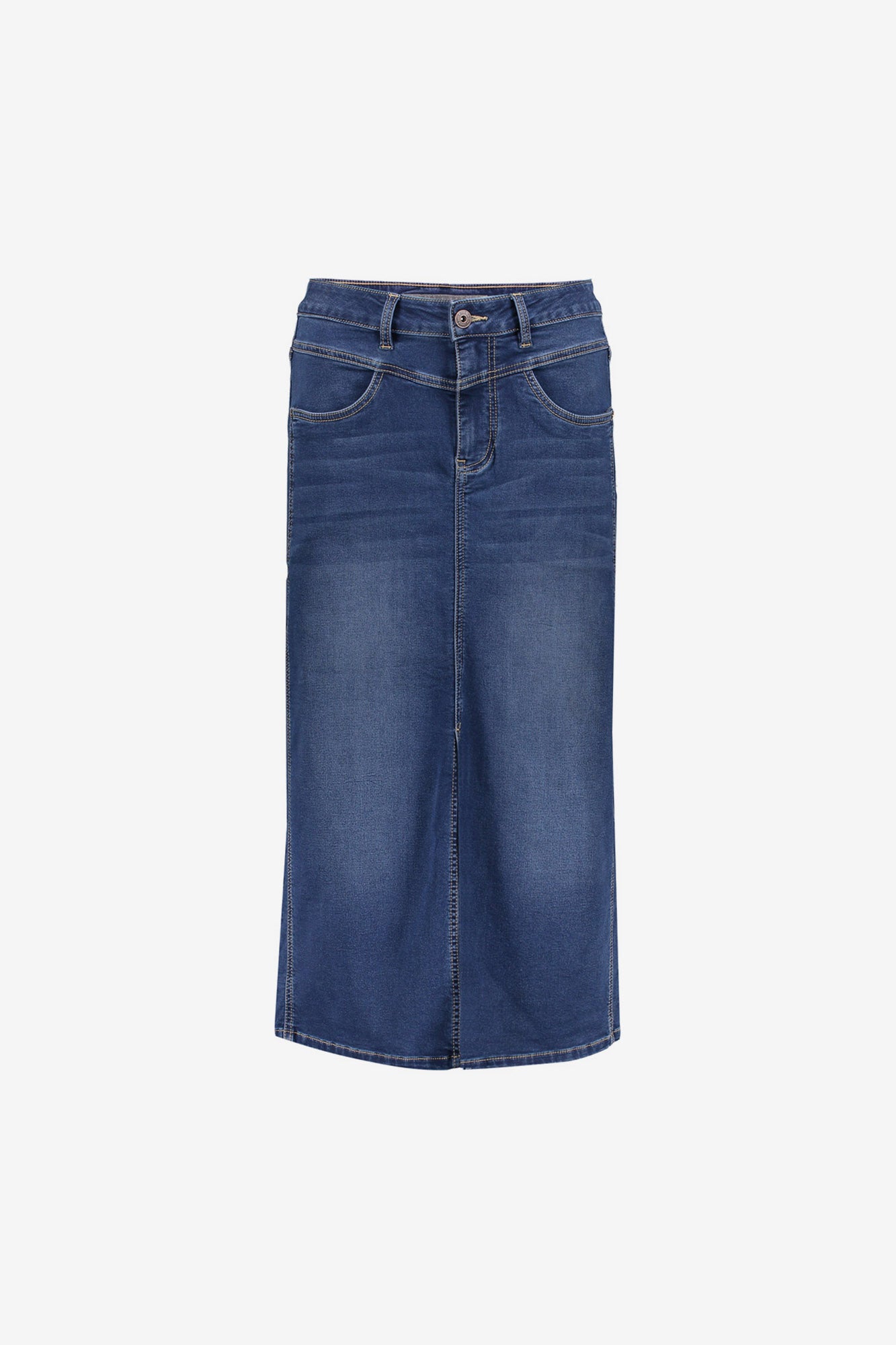 eisha Damen-Midi-Jeansrock im Stonewash-Look mit Schlitz