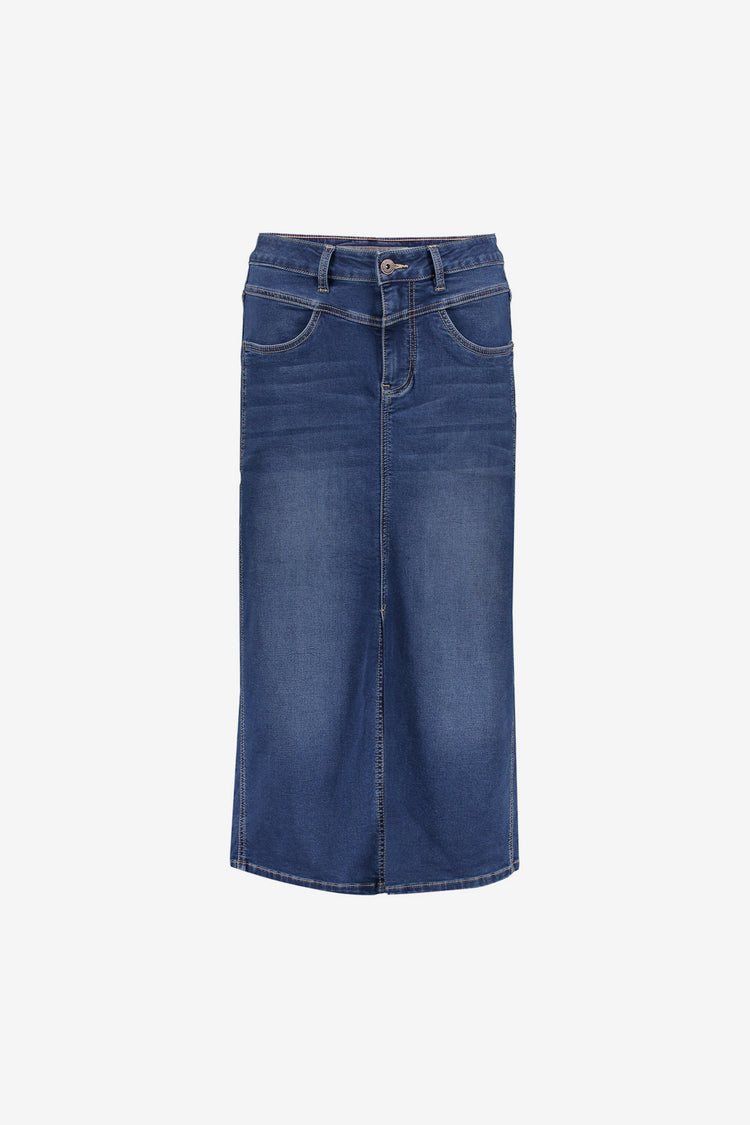 eisha Damen-Midi-Jeansrock im Stonewash-Look mit Schlitz