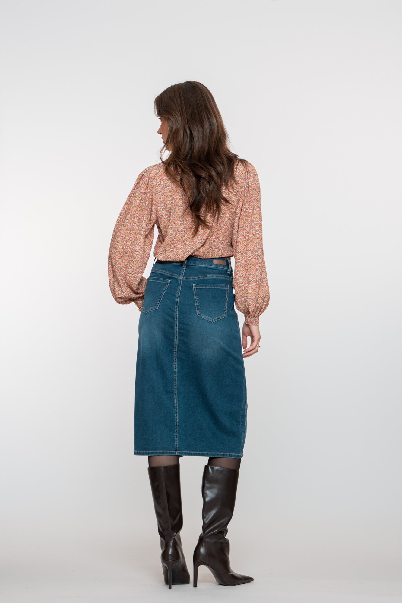 eisha Damen-Midi-Jeansrock im Stonewash-Look mit Schlitz