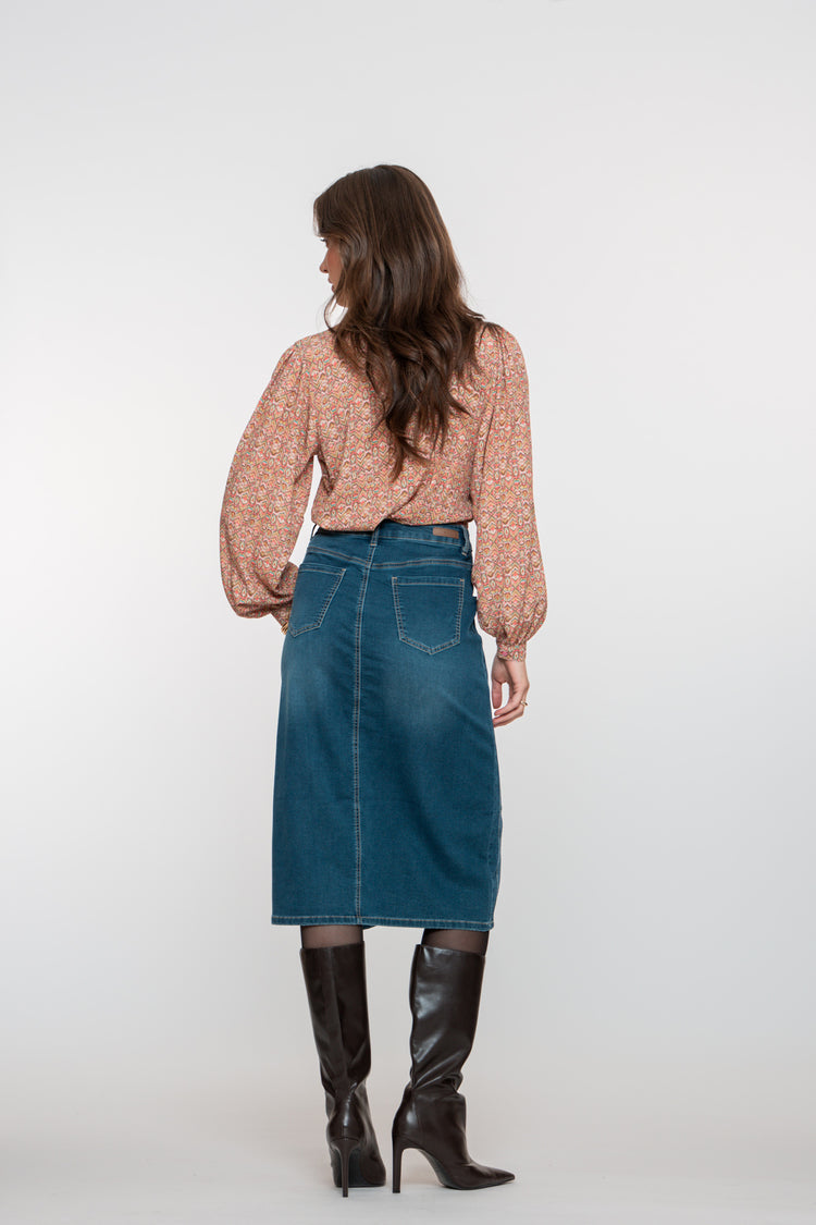 eisha Damen-Midi-Jeansrock im Stonewash-Look mit Schlitz
