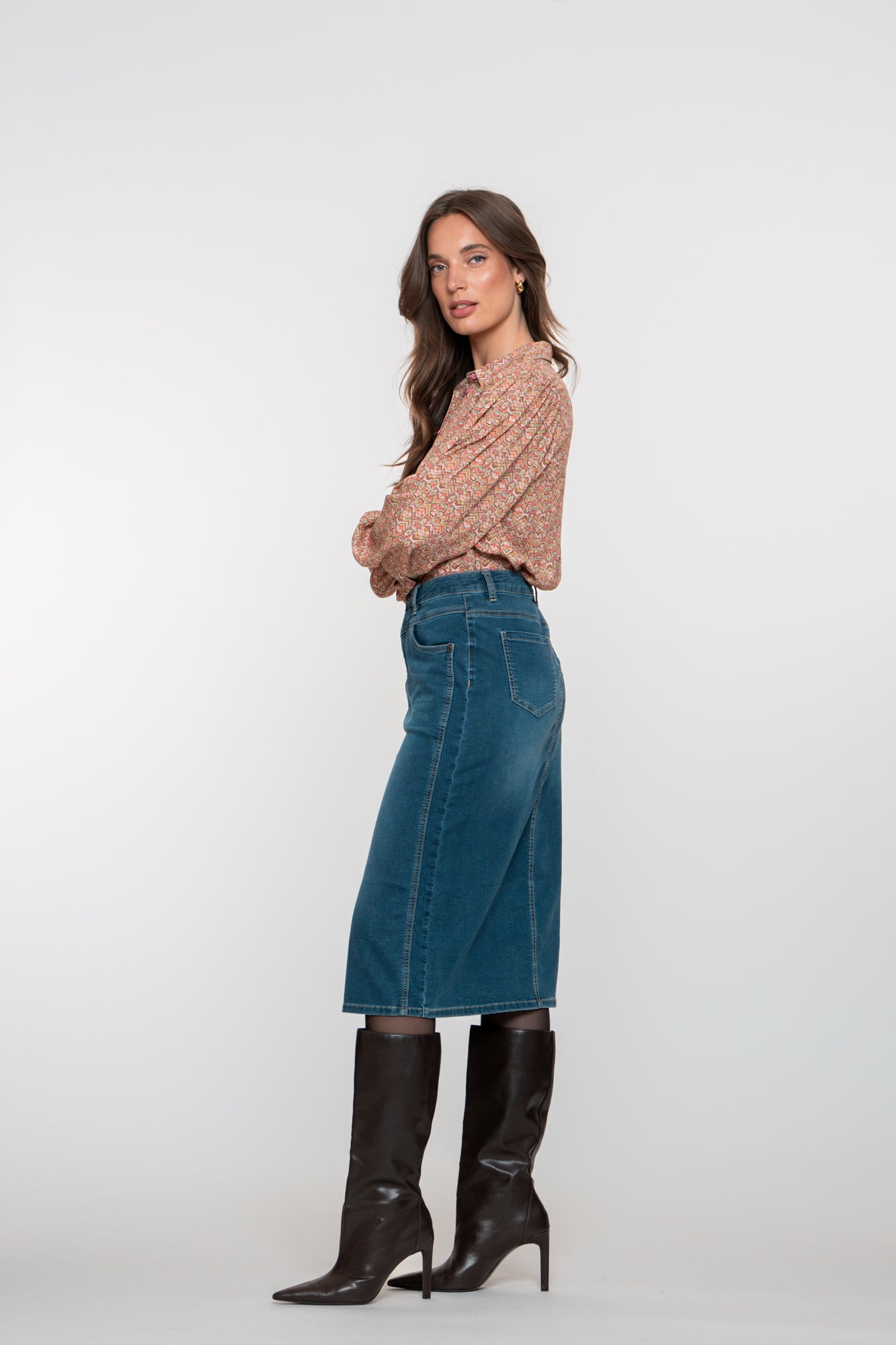 eisha Damen-Midi-Jeansrock im Stonewash-Look mit Schlitz