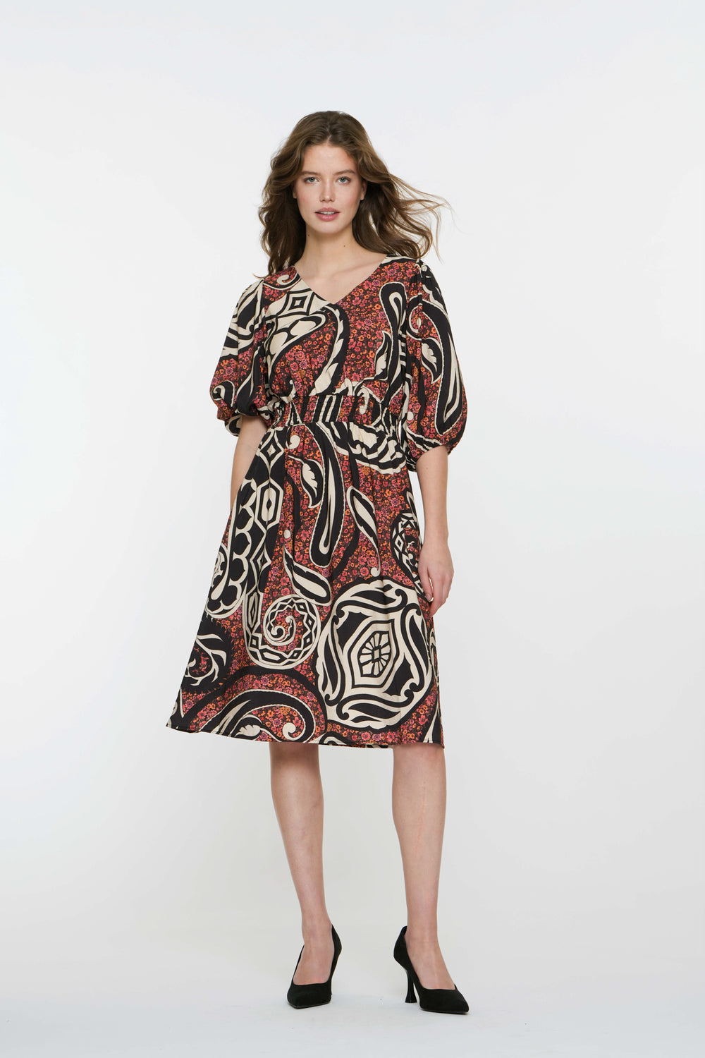 Geisha Fashion Damen Paisley Print Midi Kleid