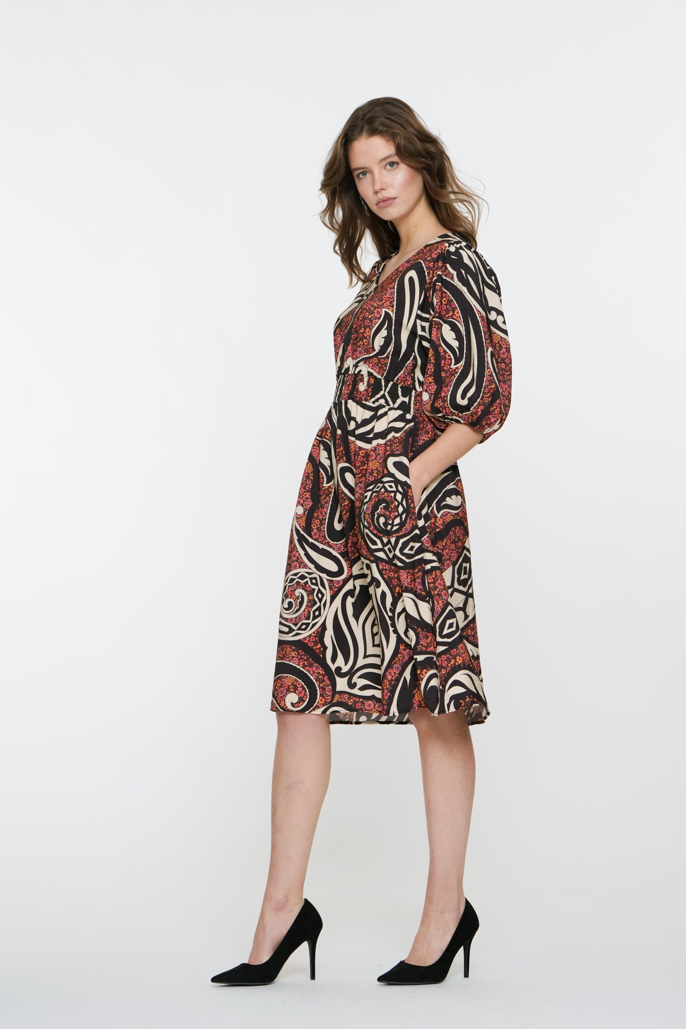 Geisha Fashion Damen Paisley Print Midi Kleid