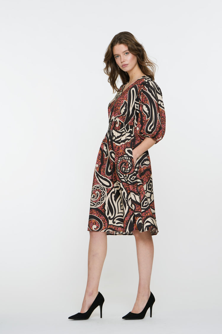 Geisha Fashion Damen Paisley Print Midi Kleid