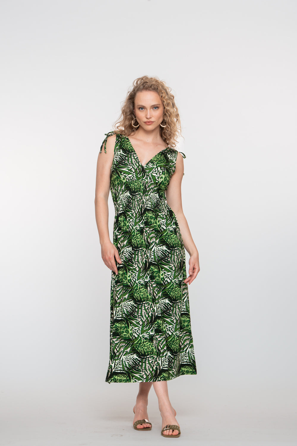 Geisha Damen-Jersey-Maxikleid mit Schnür- und Smokdetails