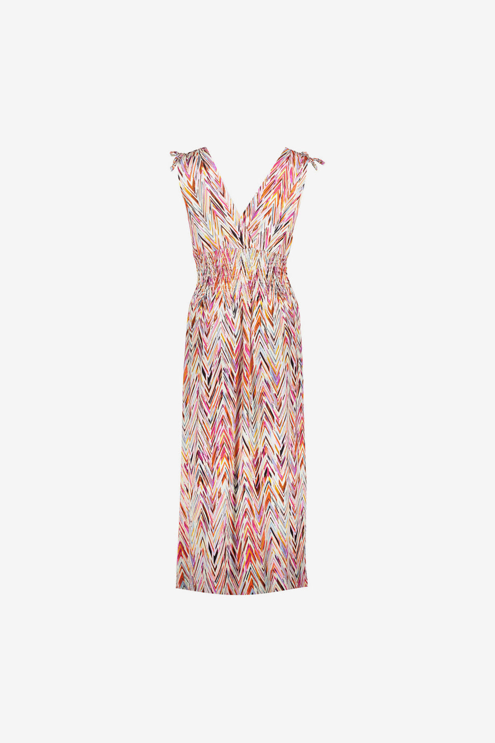 Geisha dames jersey maxi-jurk met rijg en smokdetails