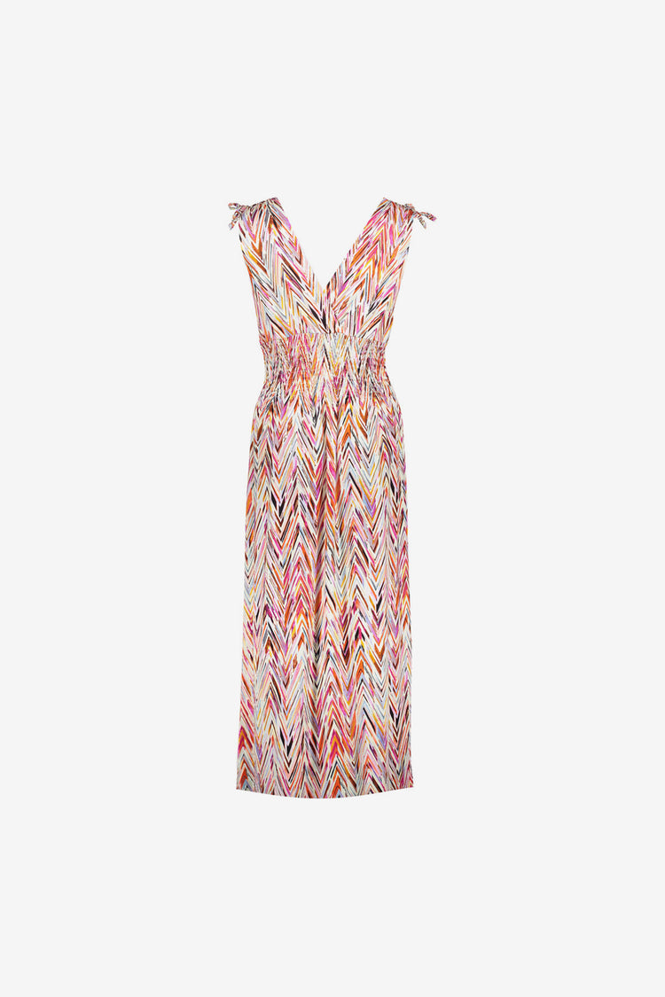 Geisha dames jersey maxi-jurk met rijg en smokdetails
