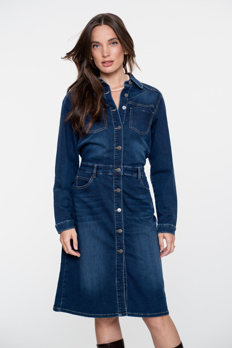 Geisha Damen-Midikleid aus Denim mit Knopfleiste
