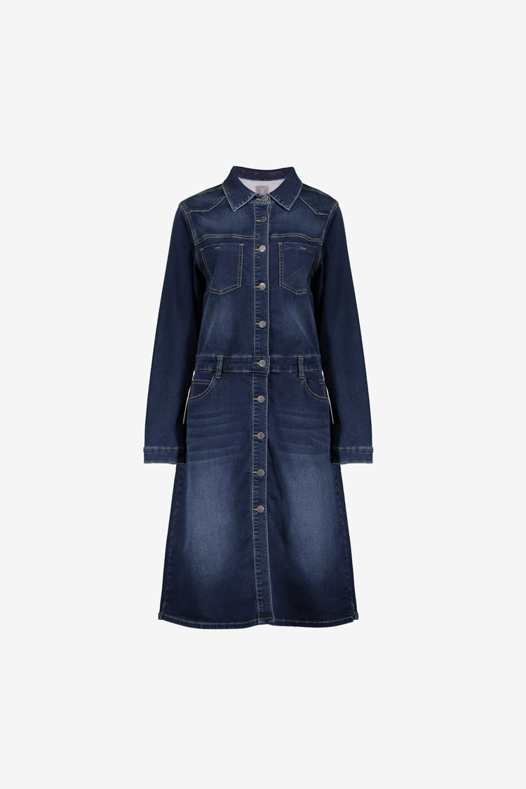 Geisha Damen-Midikleid aus Denim mit Knopfleiste