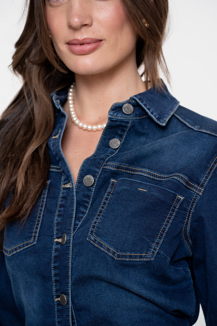 Geisha Damen-Midikleid aus Denim mit Knopfleiste