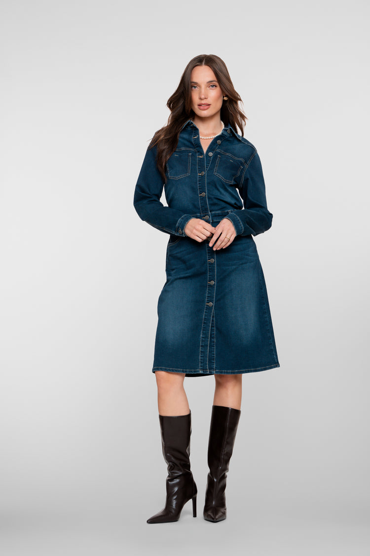 Geisha Damen-Midikleid aus Denim mit Knopfleiste