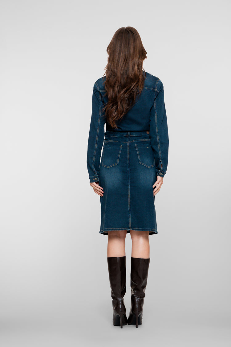 Geisha Damen-Midikleid aus Denim mit Knopfleiste