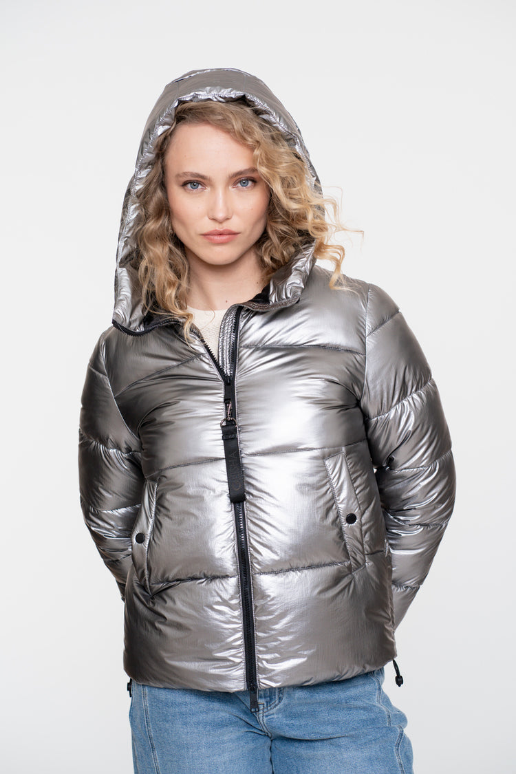 Geisha Damen-Metallic-Daunenjacke