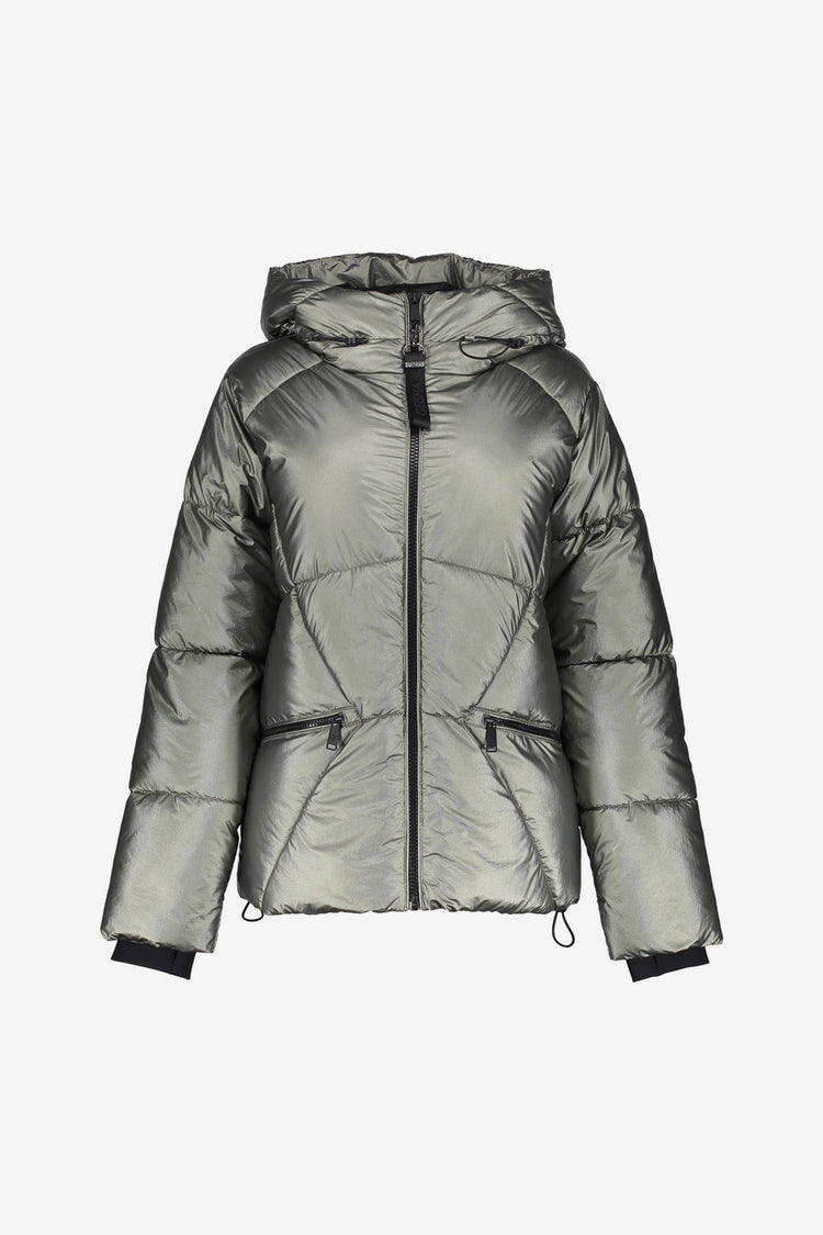 Geisha Damen-Kurze Metallic-Steppjacke