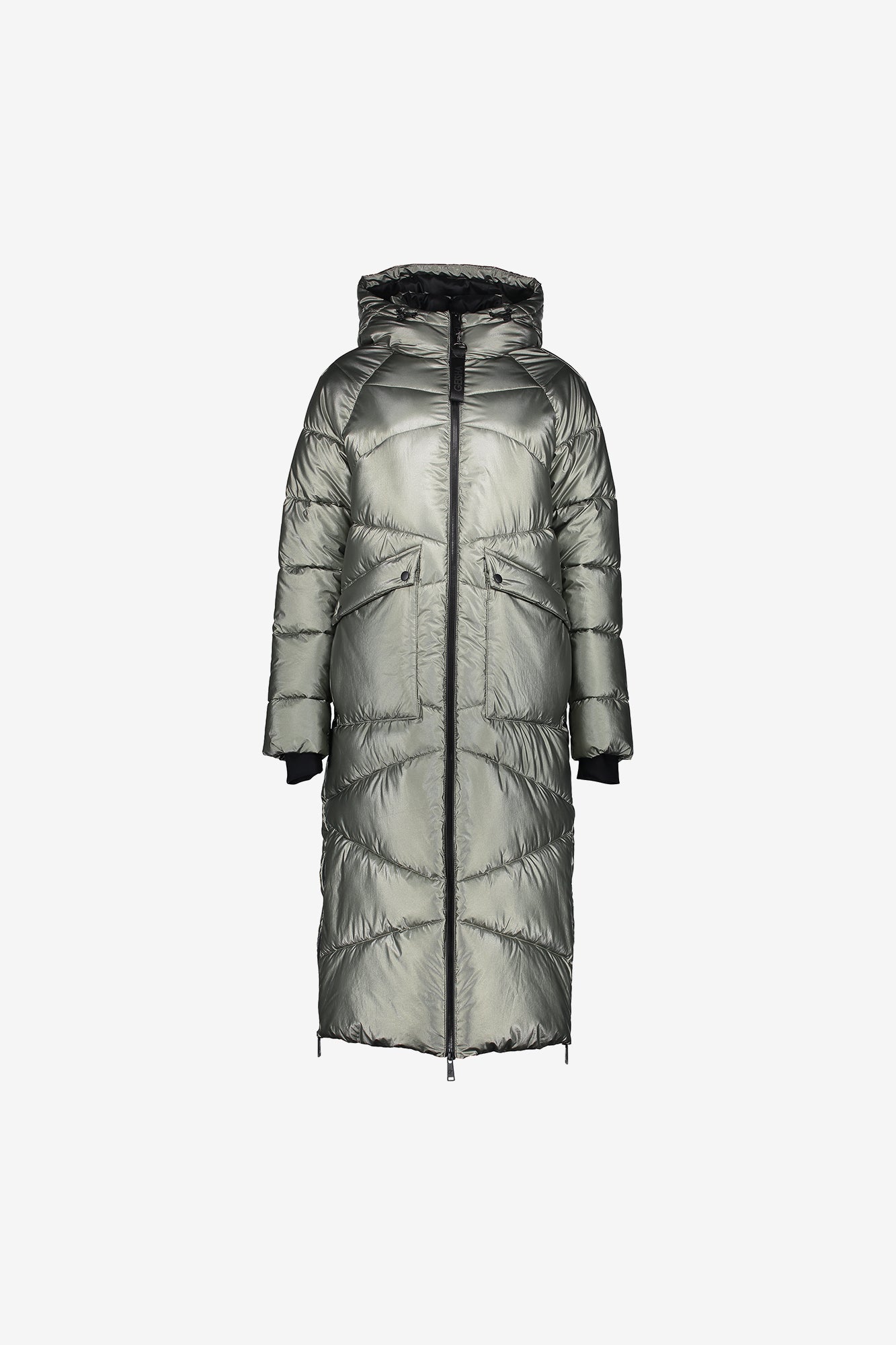 Geisha Damen-Langer Metallic-Steppmantel