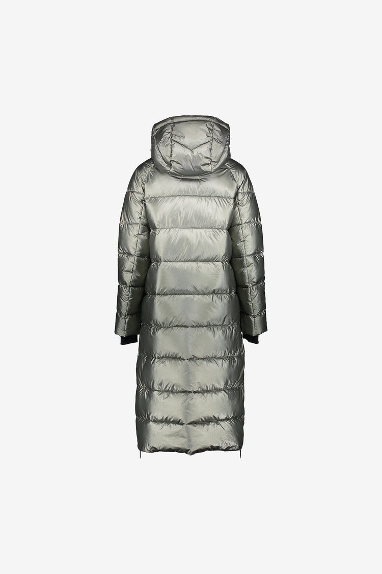Geisha Damen-Langer Metallic-Steppmantel
