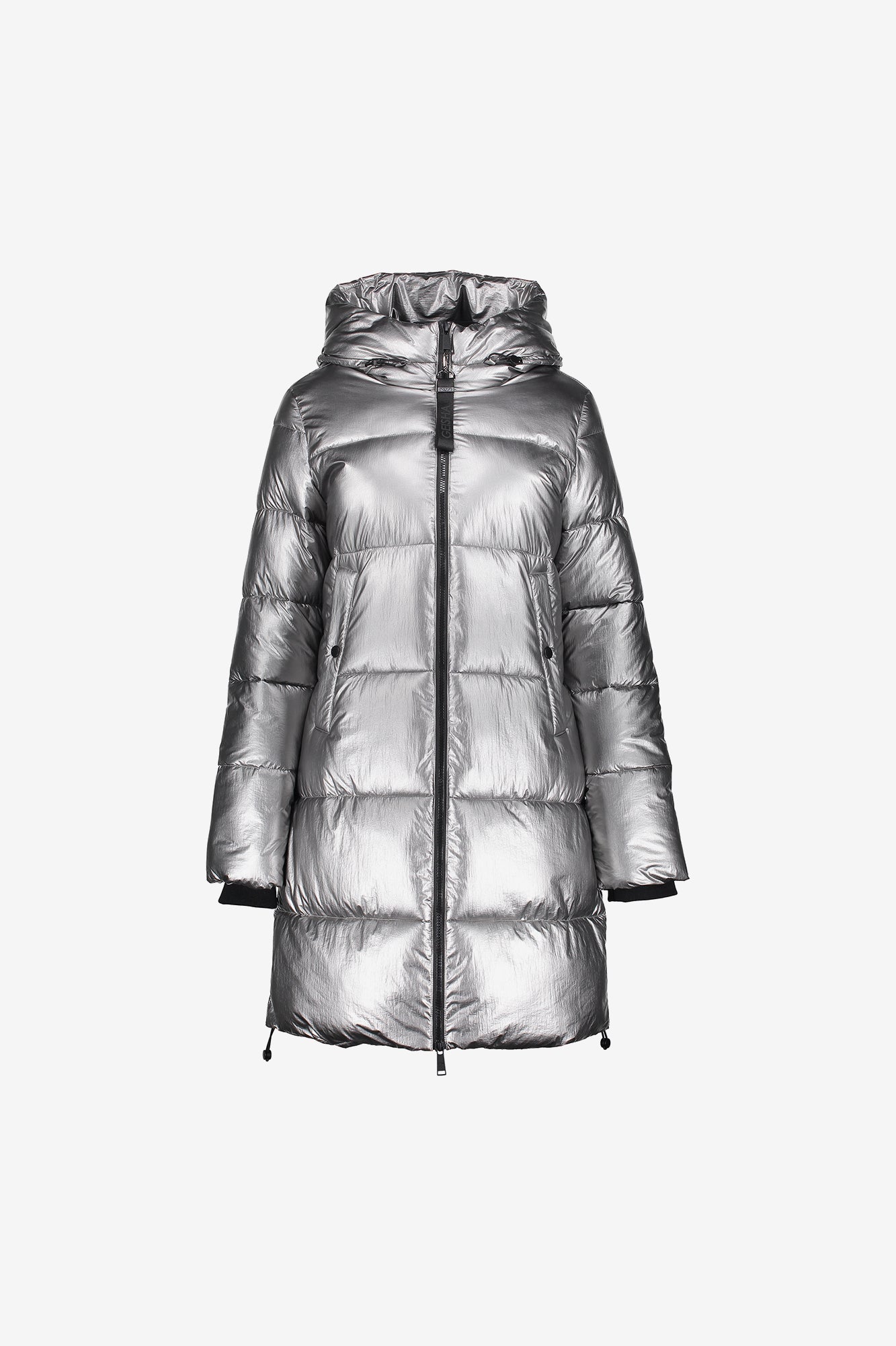 Geisha Damen-Langer Daunenmantel in Silber