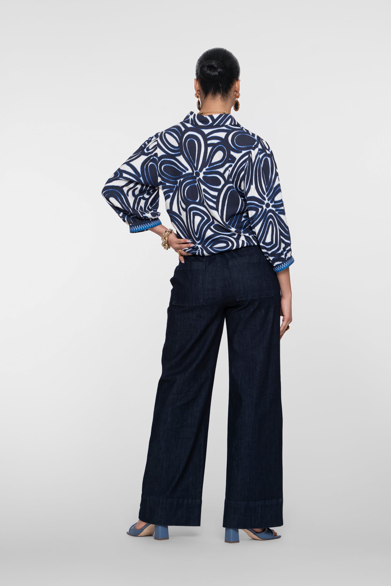 Geisha dunkelblaue Wide Leg Jeans mit Schleifendetail