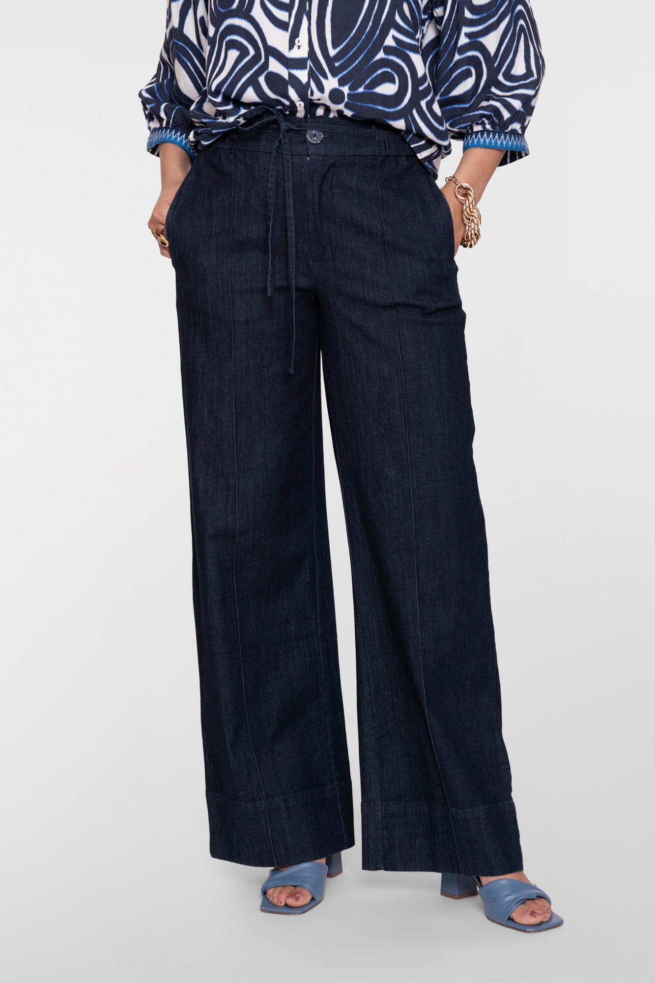 Geisha dunkelblaue Wide Leg Jeans mit Schleifendetail
