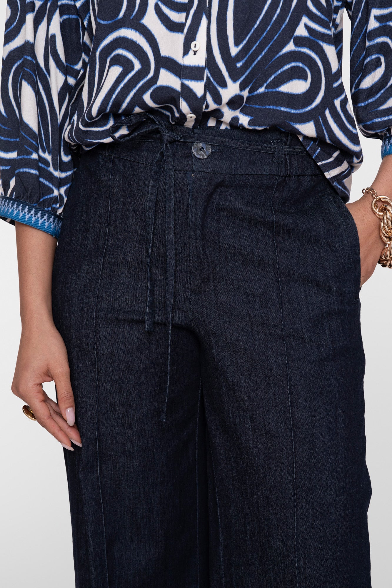 Geisha dunkelblaue Wide Leg Jeans mit Schleifendetail