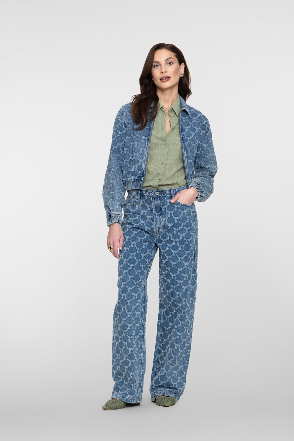 Geisha Wide Leg Jeans mit Jacquardstruktur