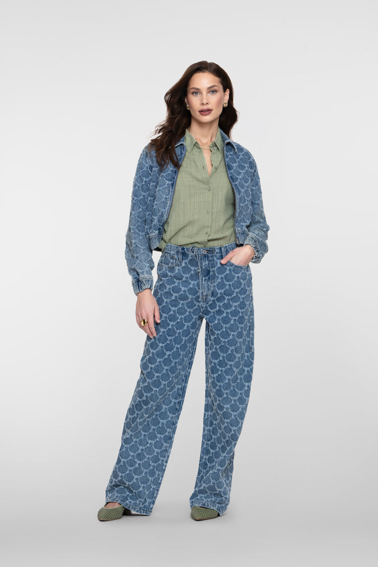 Geisha Wide Leg Jeans mit Jacquardstruktur
