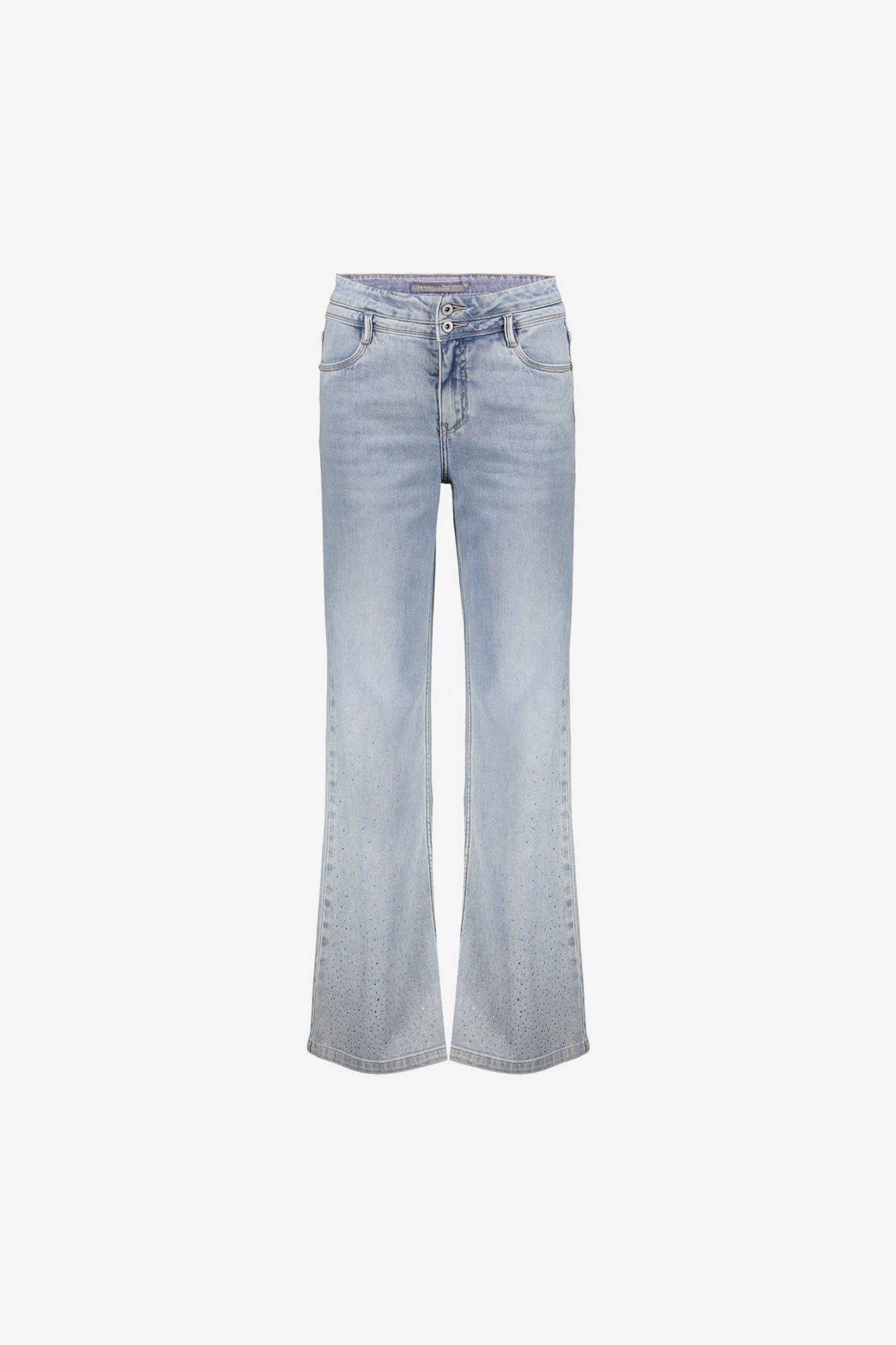 Geisha High Rise Jeans mit weitem Bein und farbigen Strasssteinen