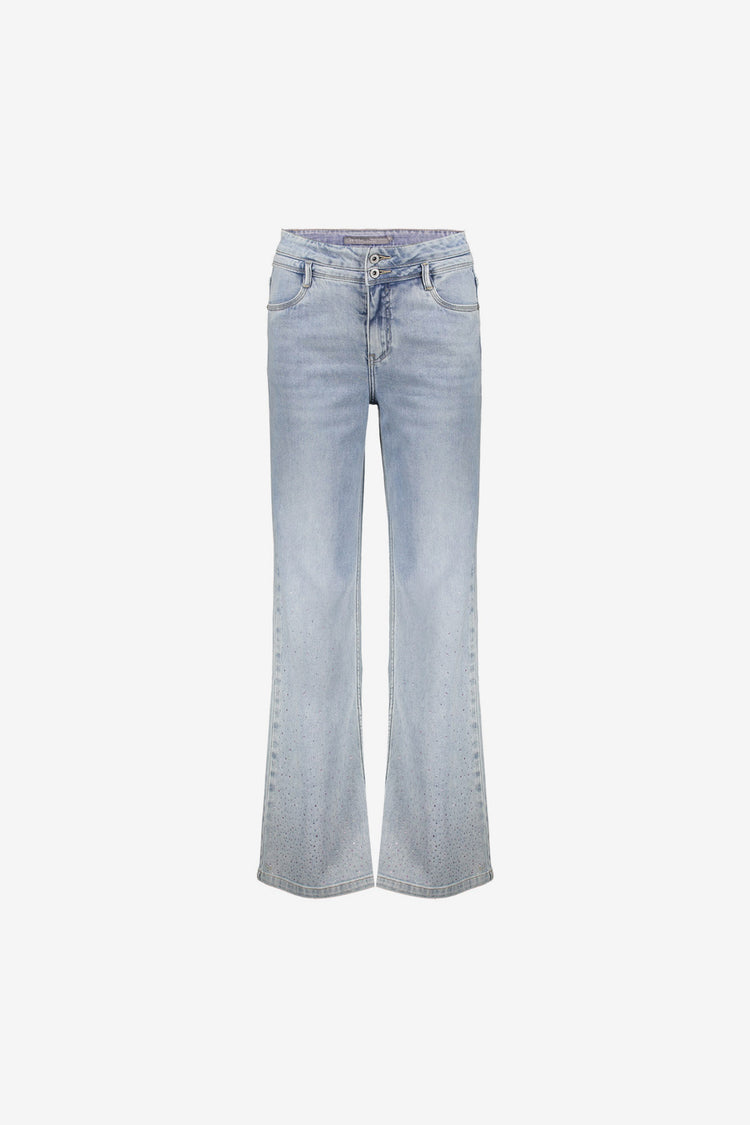 Geisha High Rise Jeans mit weitem Bein und farbigen Strasssteinen