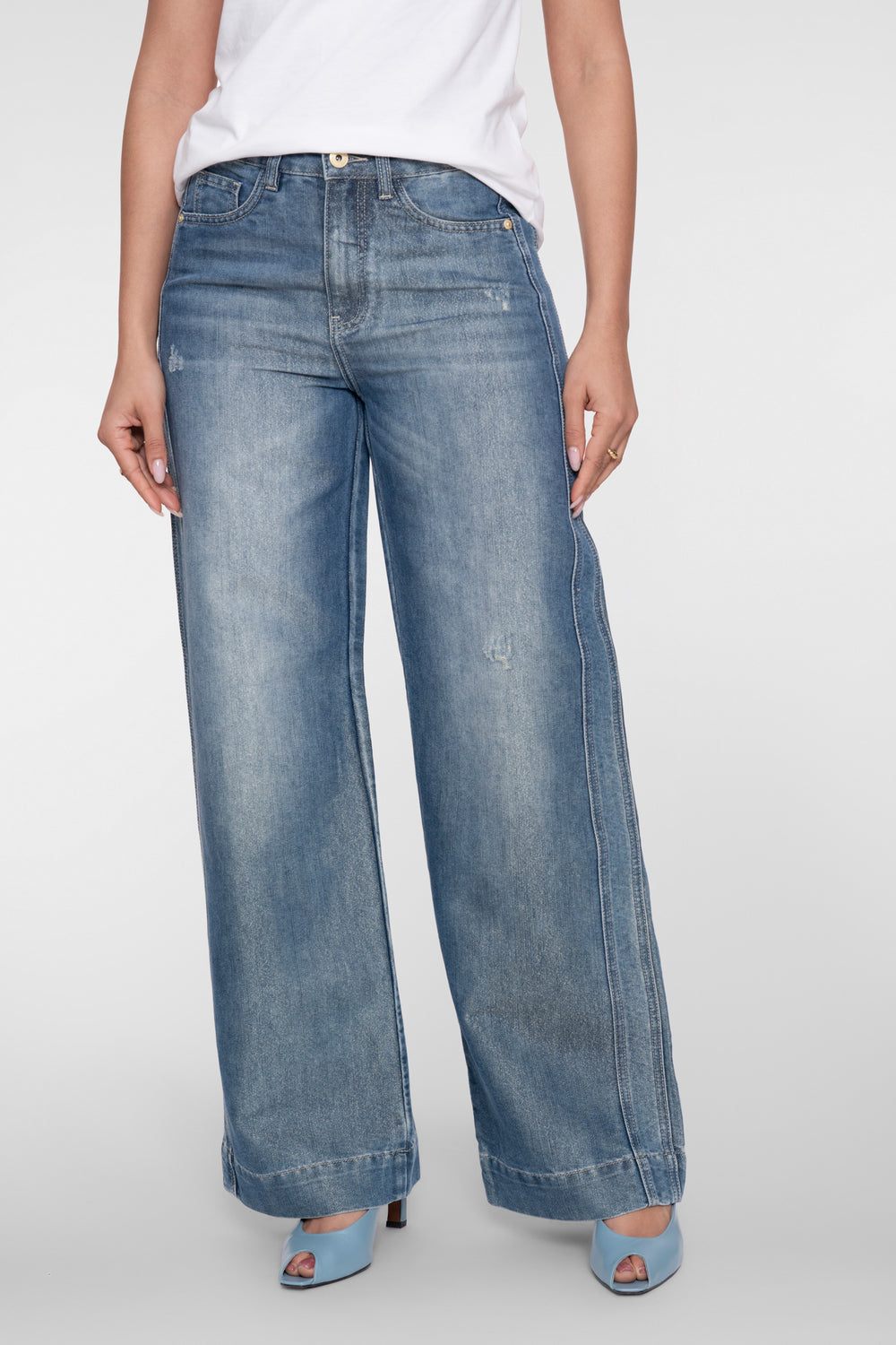 Geisha Wide Leg Jeans mit goldfarbenem Garn