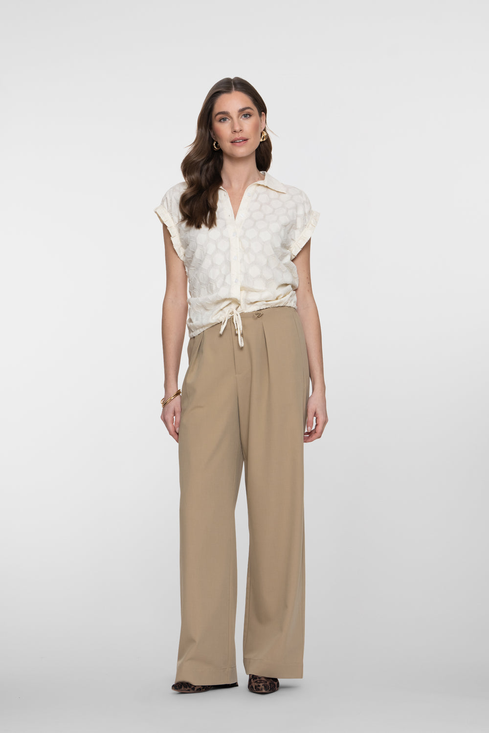 Geisha Sandfarbene Pantalon mit Tunnelzug